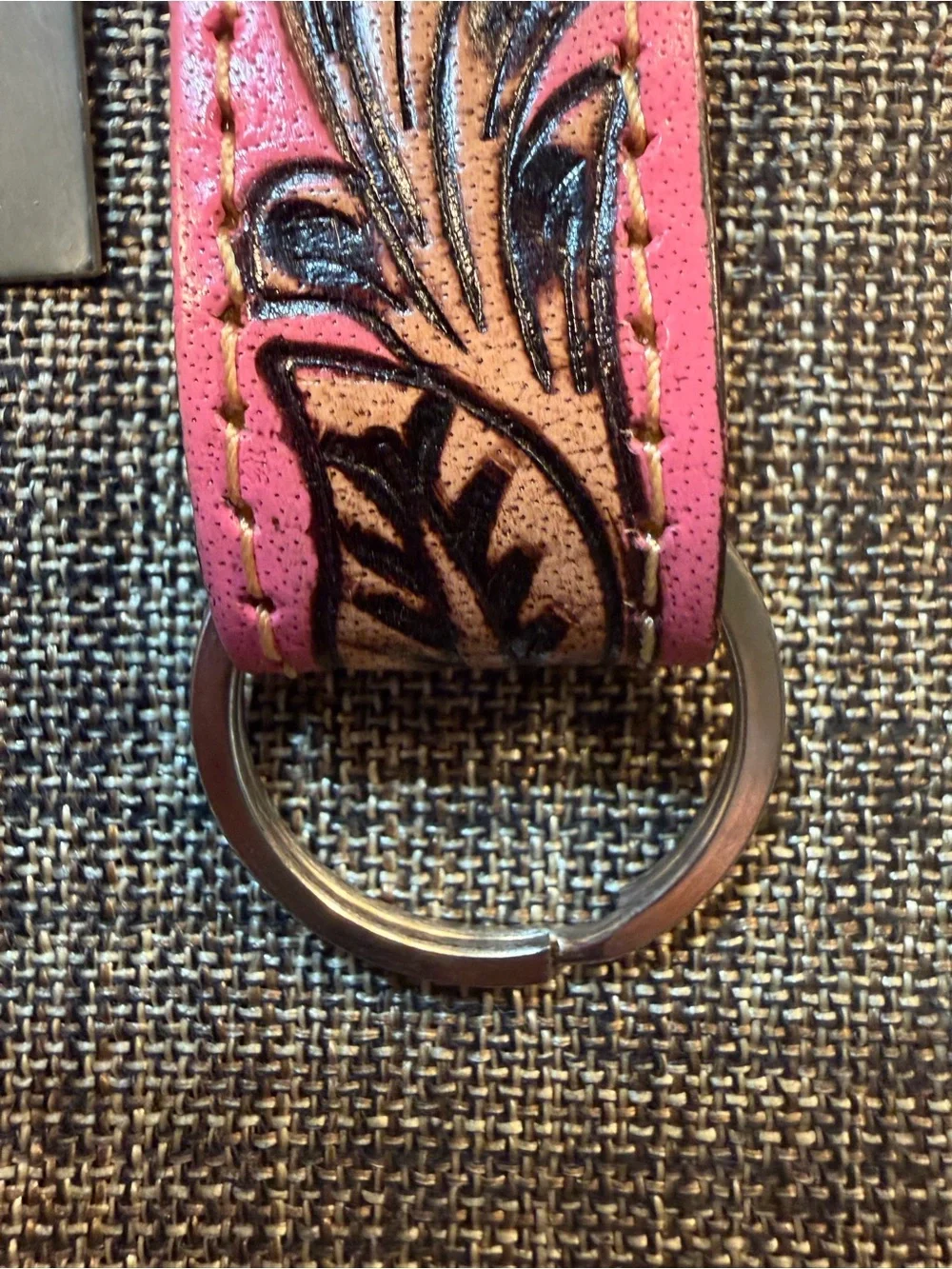 Myra Bag S-9632 Key Fob 7/8” x 1” Leather Hand Tooled Pink Skies Key Fob